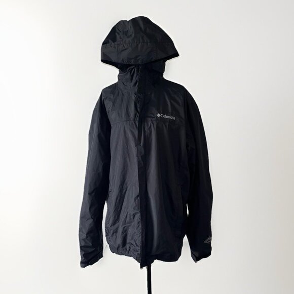 Columbia Rain Jacket Omni-Tech Mens L Black Waterproof Outdoor Hiking Gorp - Picture 1 of 16